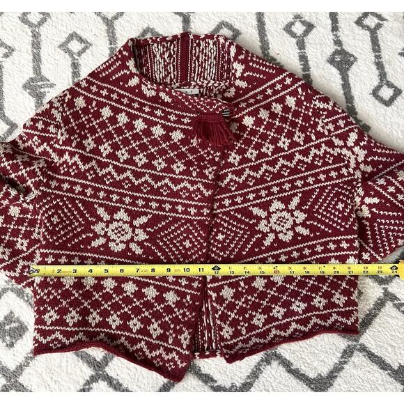 CABI Red Nordic Fair Isle Wool Blend Cropped Cardigan Shrug - Picture 15 of 16
